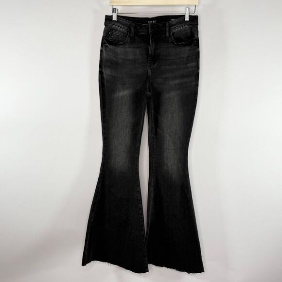 Judy Blue Denim - Judy Blue High Rise Super Flare Burnout Black Jeans with Stretch - US Juniors Si